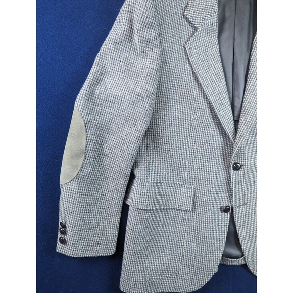 Tweed Speckled 42R Brown Blue/Grey Sport Coat w/ Elbow Patch VTG Leather Button - Picture 5 of 15